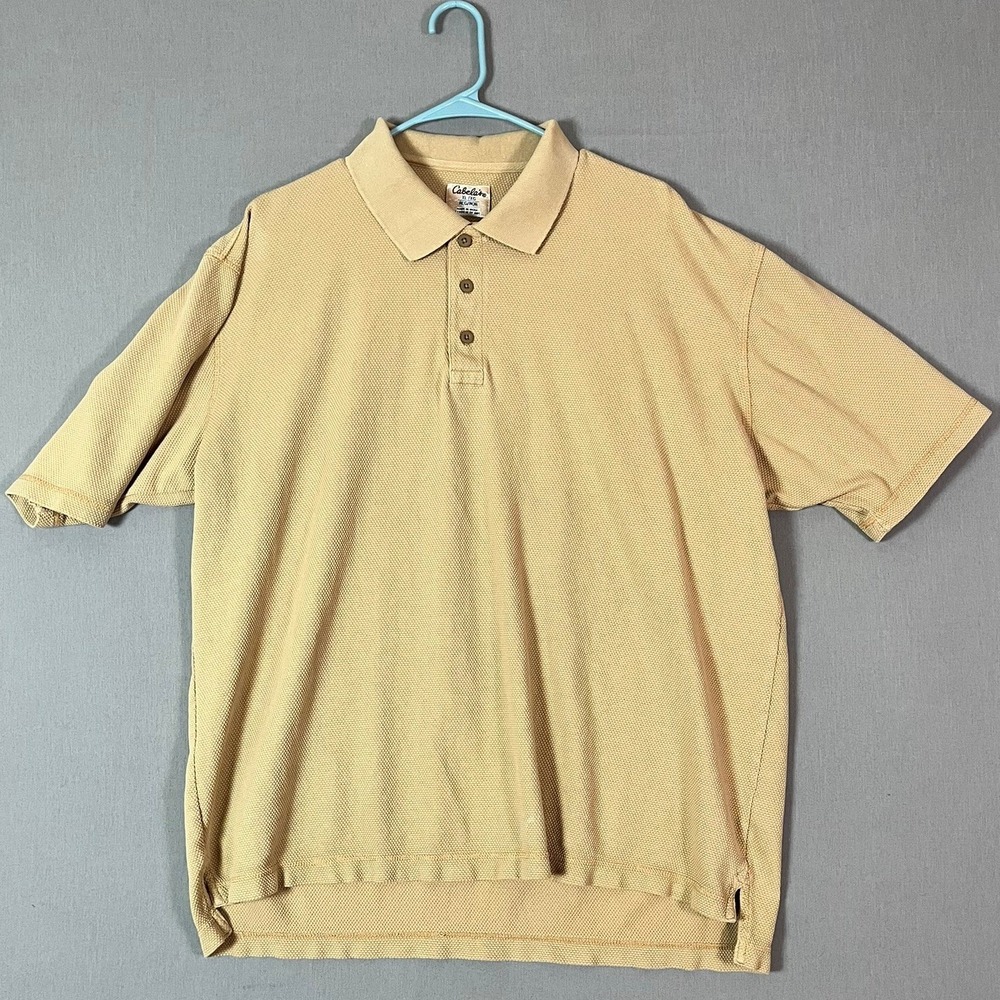 Cabela's Polo Shirt XL Cotton Waffle Knit Tan Modern EUC